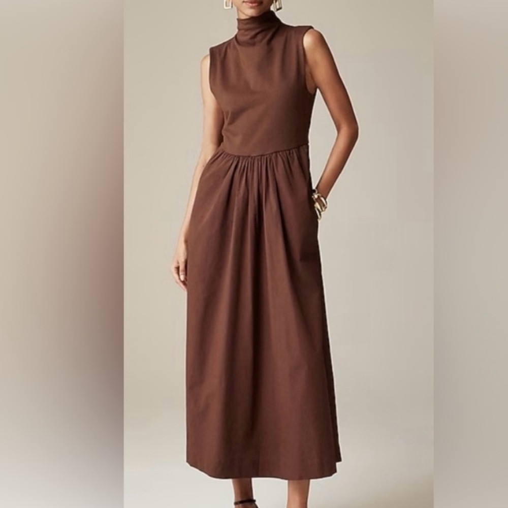 J. Crew Fitted knit mockneck dress with poplin skirt in Brown size XL